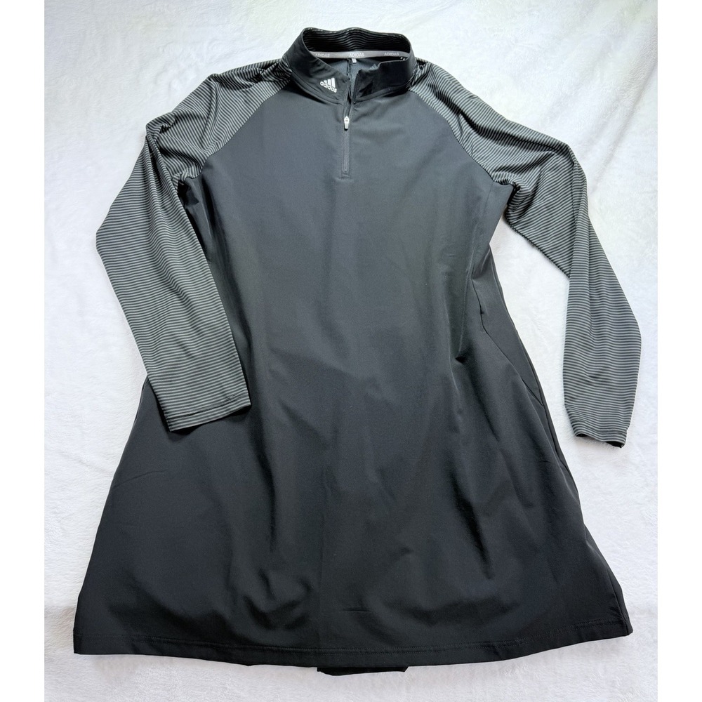 Adidas Women's Ultimate365 Long‎ Sleeve Golf Dress Black Gray Stripe 1/4 Zip XL